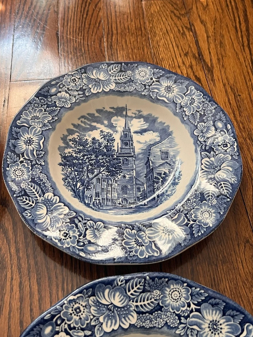 Vintage set of (4) Wedgwood Liberty Blue Old North Church soup bowls England